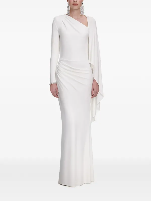 Self-Portrait Draped Maxi Dress in White