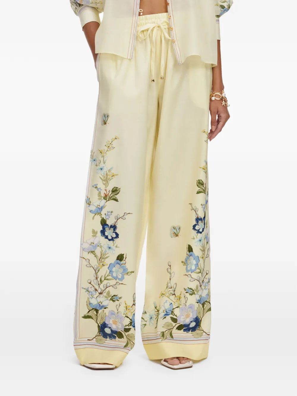 Self-portrait Floral-print Palazzo Pants In Neutral