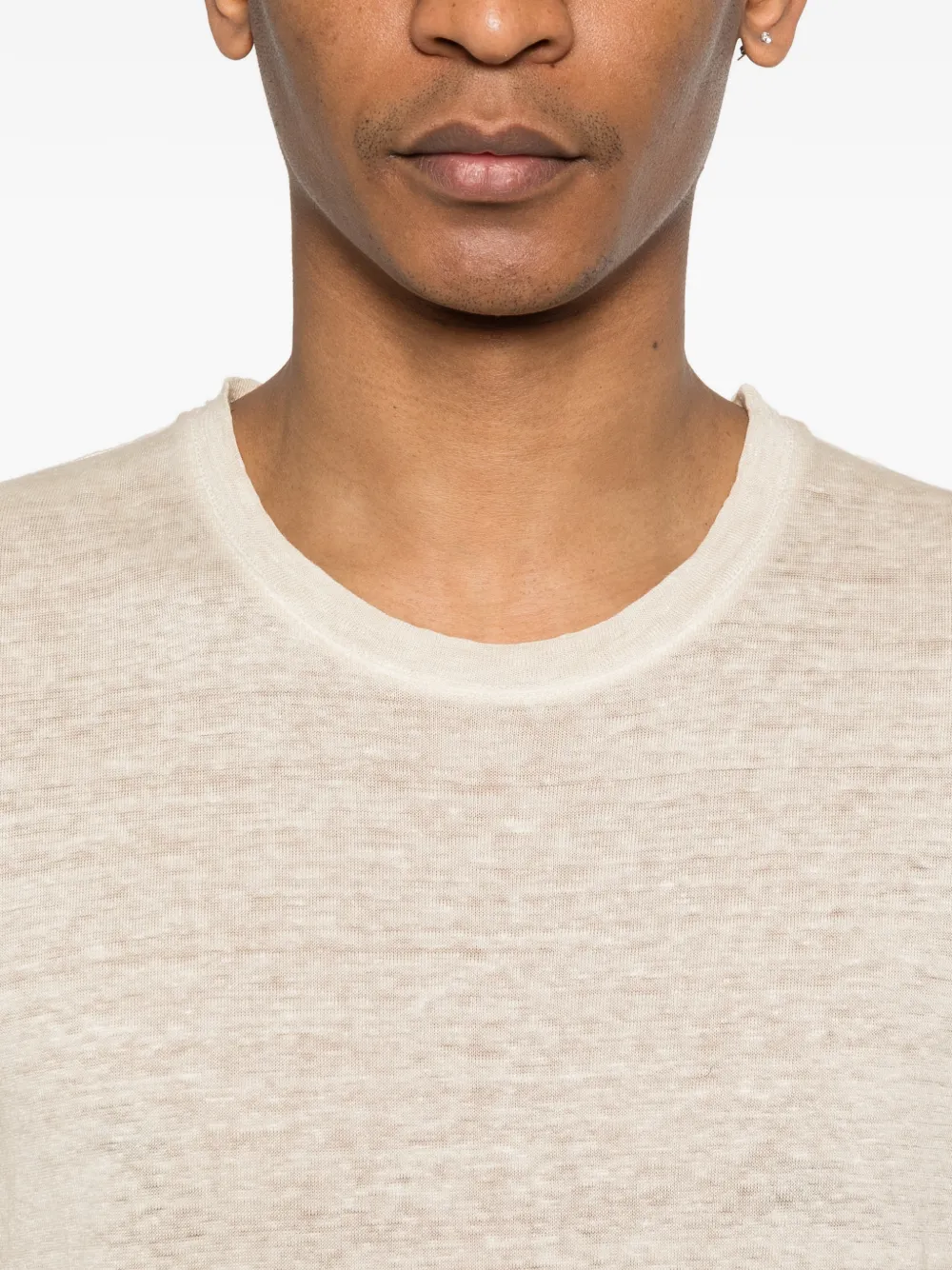 120% Lino T-shirt met ronde hals Beige