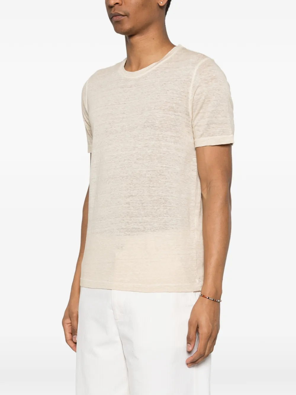 120% Lino T-shirt met ronde hals Beige