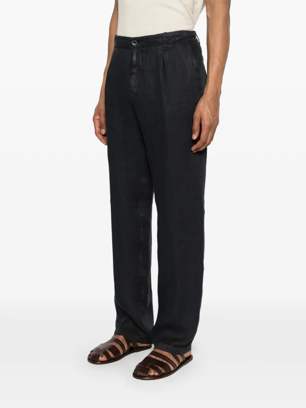  120% Lino Alim Buttoned Trousers - Black 