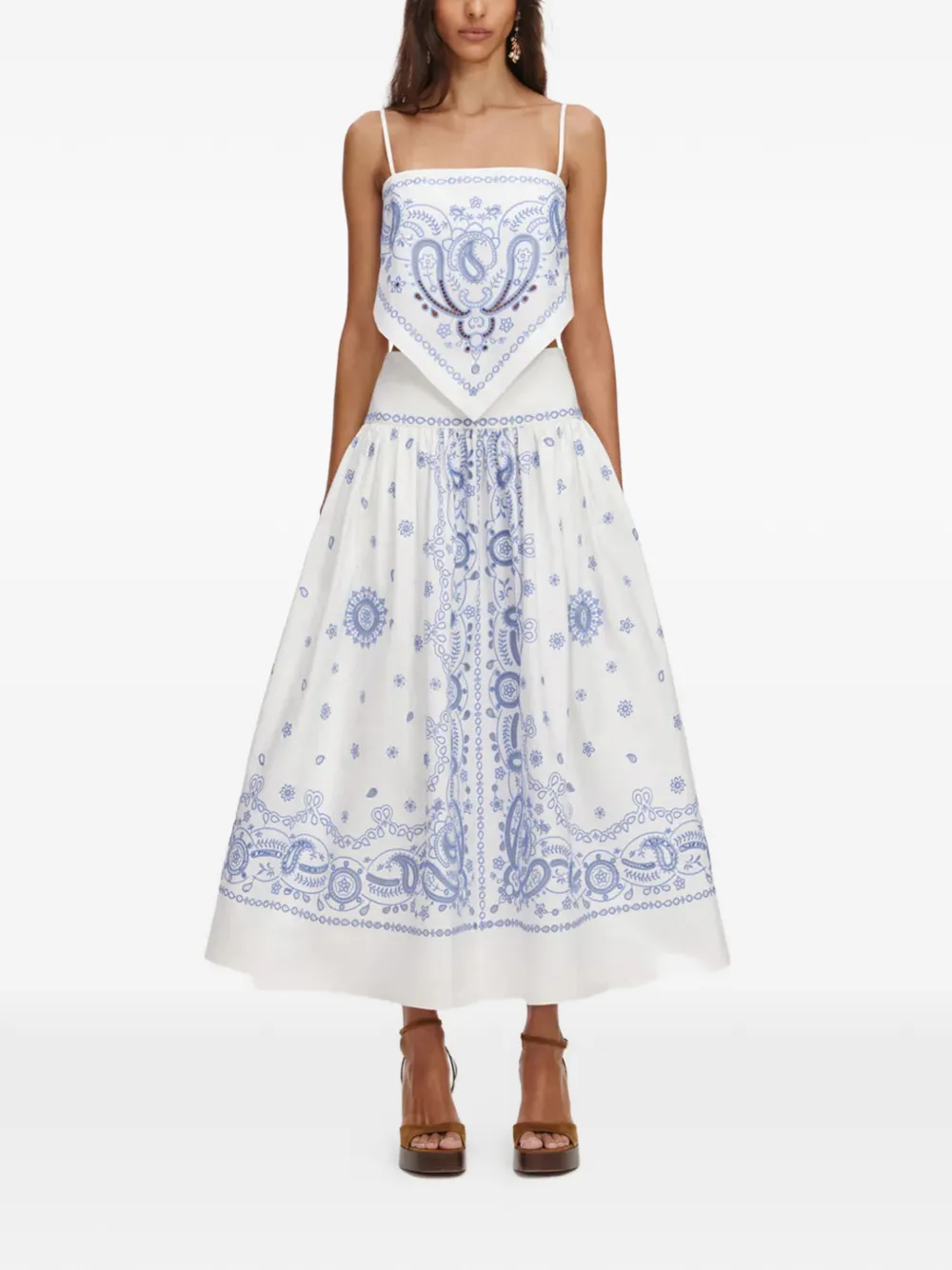 Self-Portrait paisley-embroidered maxi skirt - Bianco