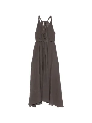 knee length dresses for ladies Square-neck linen flared midi dress
