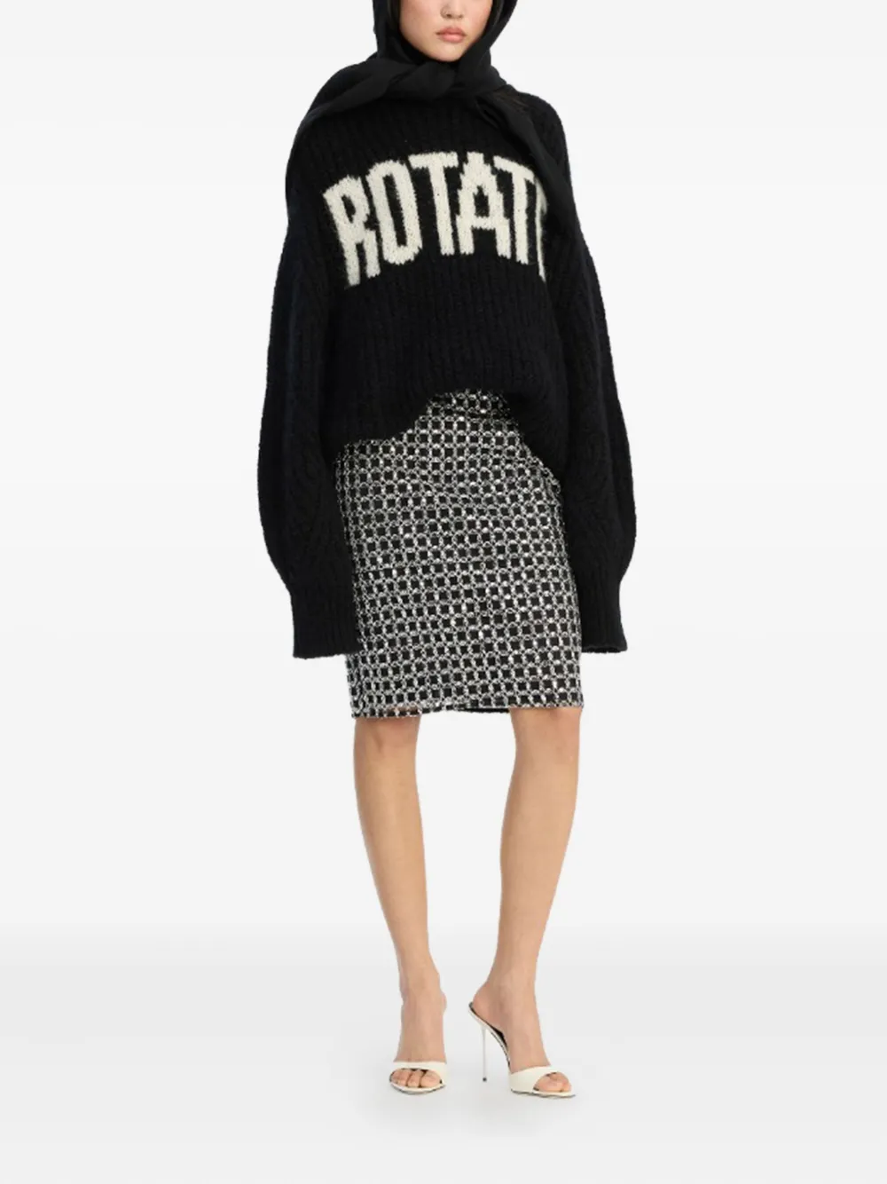 ROTATE BIRGER CHRISTENSEN beaded-embellishment midi skirt - Zwart