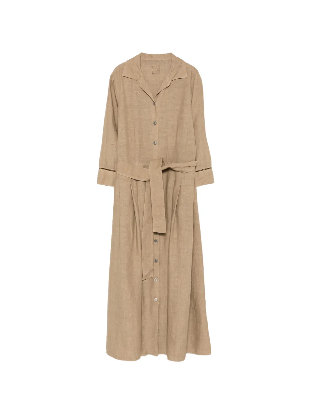 120% Lino belted ladder-stitch midi dress - Brown