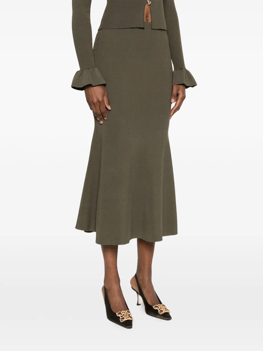 ribbed-knit midi skirt