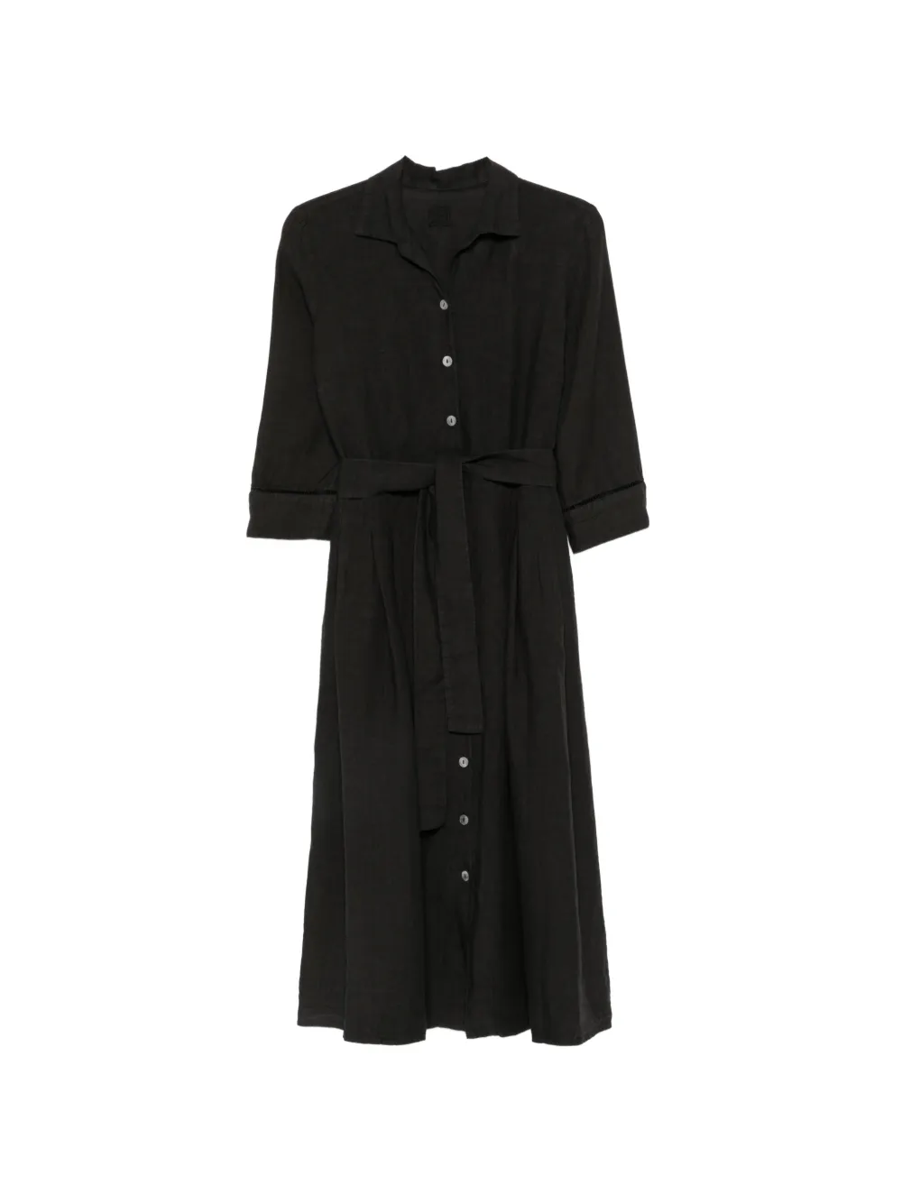 120% Lino belted button-down midi dress - Nero