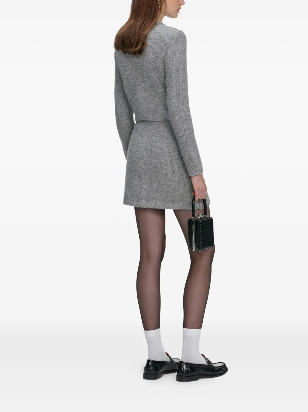 Self-portrait Grey Fluffy Crystal Trim Cardigan In Gray