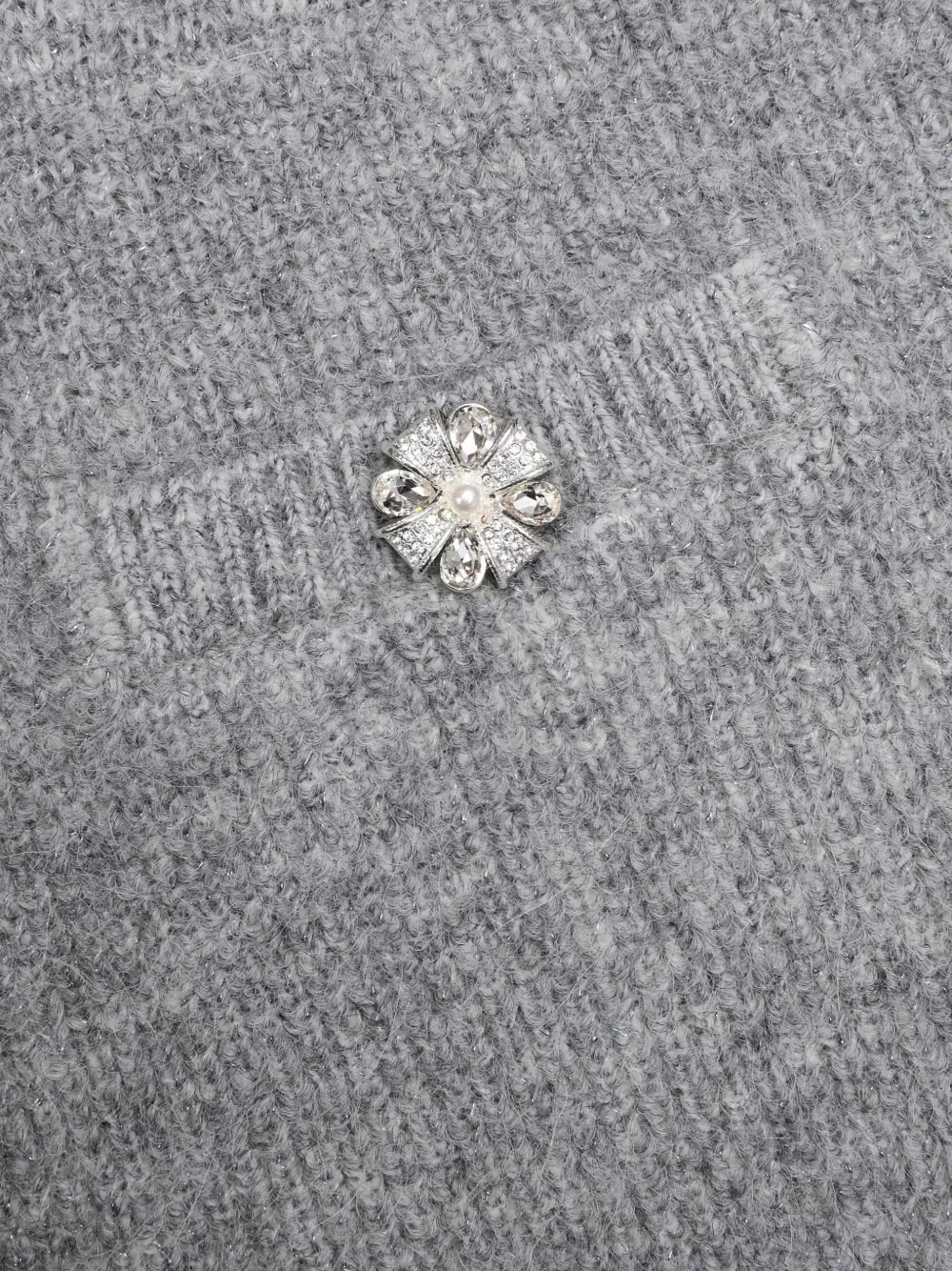 Self-portrait Grey Fluffy Crystal Trim Cardigan In Gray