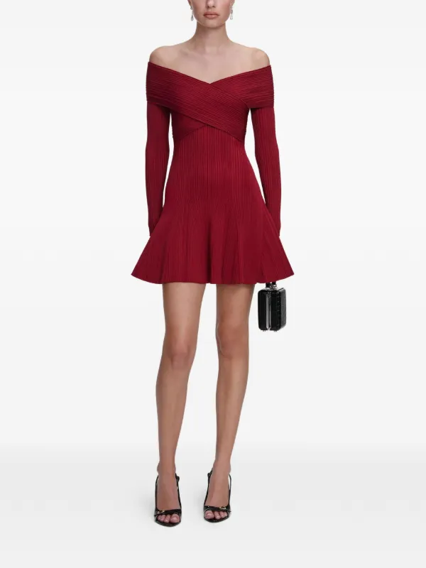 Self-Portrait ribbed-knit Mini Dress | Red | FARFETCH