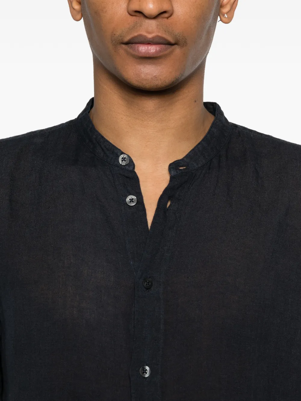 120% Lino Kraagloos overhemd Blauw