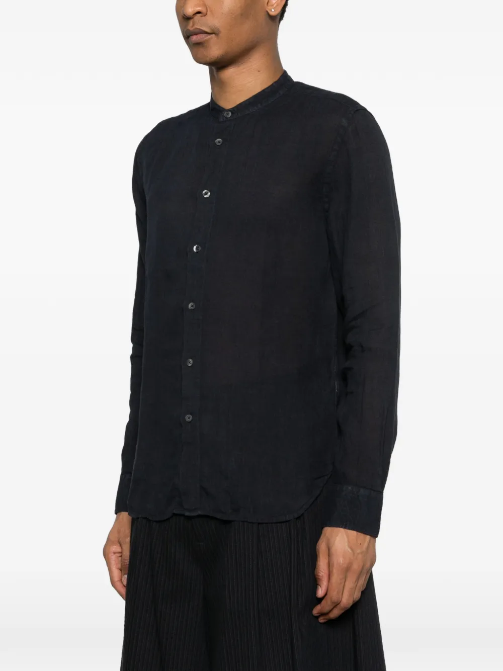 120% Lino Kraagloos overhemd Blauw