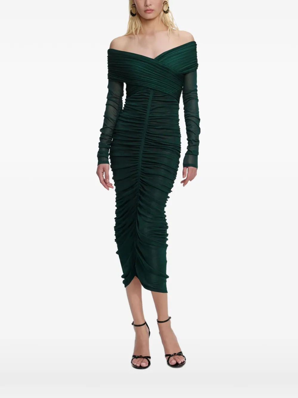Self-portrait Draped Midi Dress In Green