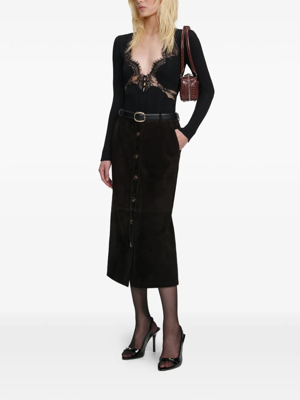 Self-portrait Lace-details Long-sleeve T-shirt In Black