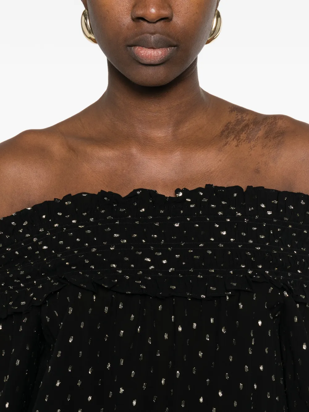 Self-Portrait T-shirt met kant detail en lange mouwen Zwart