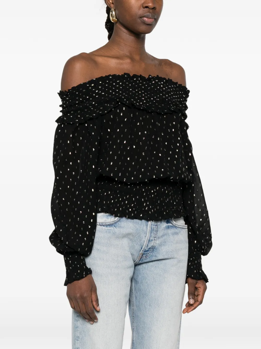 Self-Portrait T-shirt met kant detail en lange mouwen Zwart