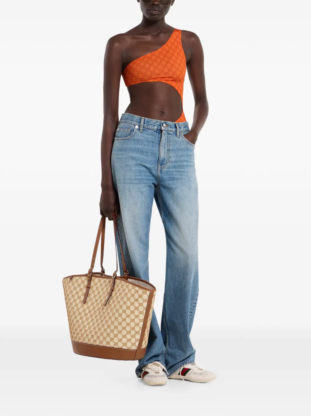  Gucci One-shoulder Logo Top - Orange 