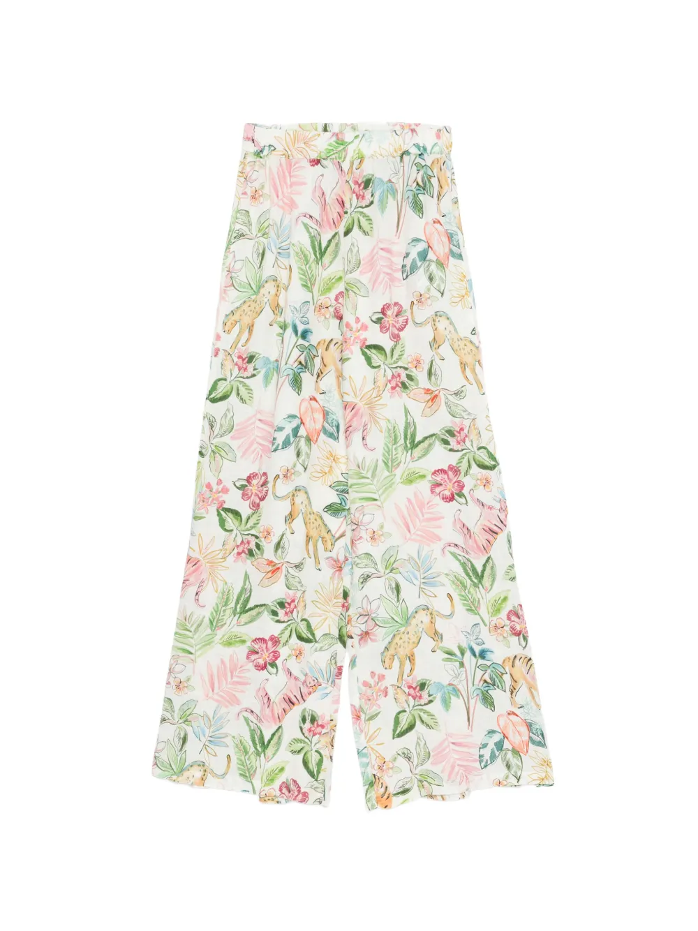 120% Lino floral animal print trousers - Bianco