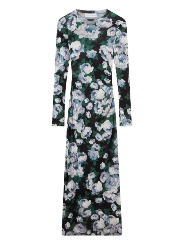Stella McCartney Floral Long-sleeve Mesh Midi Dress in Black
