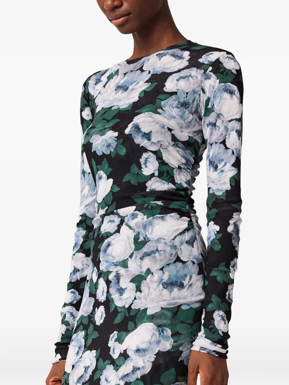 Stella Mccartney Floral Long-sleeve Mesh Midi Dress In Black