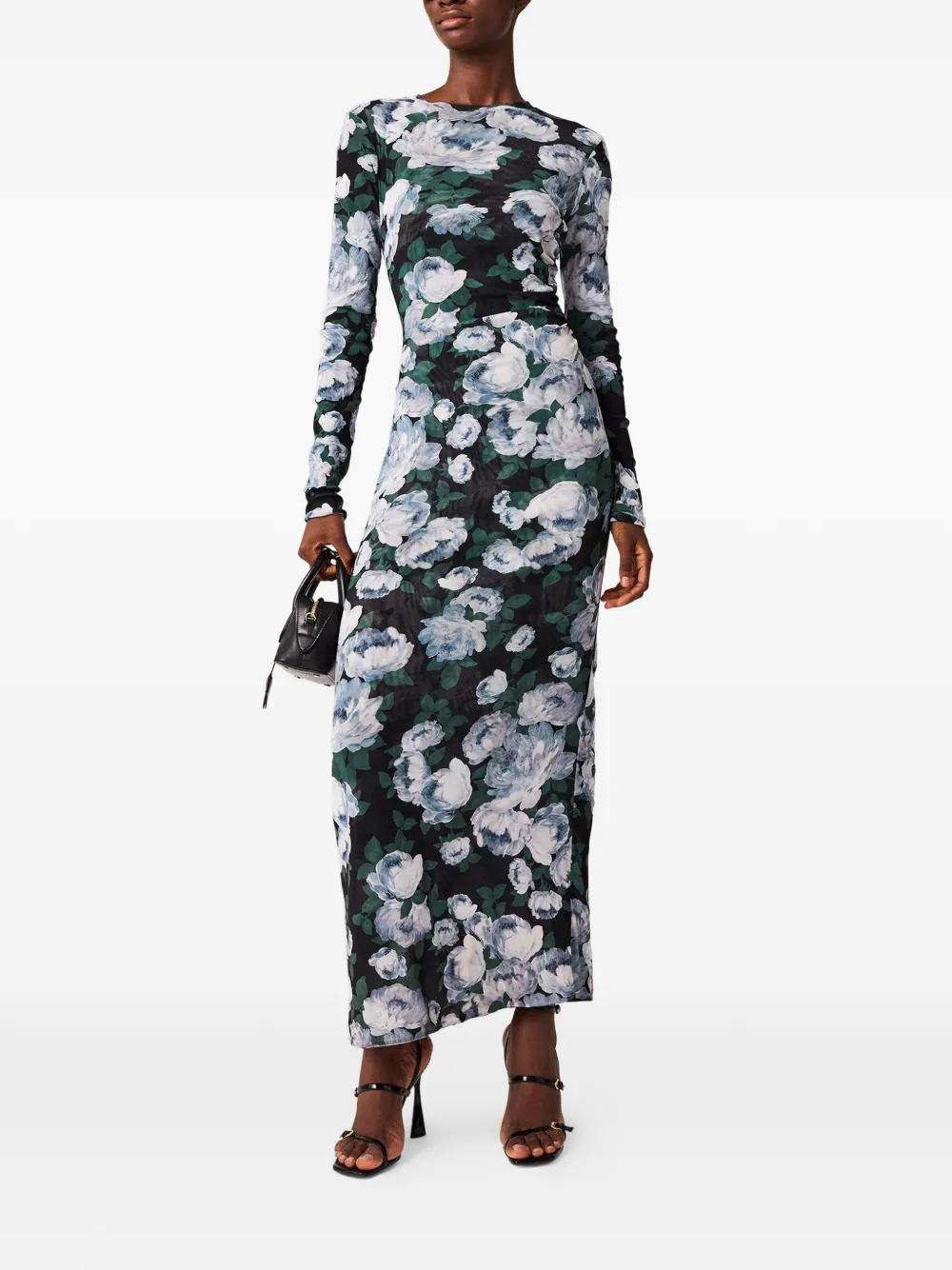 Stella McCartney long-sleeve floral midi dress - Zwart