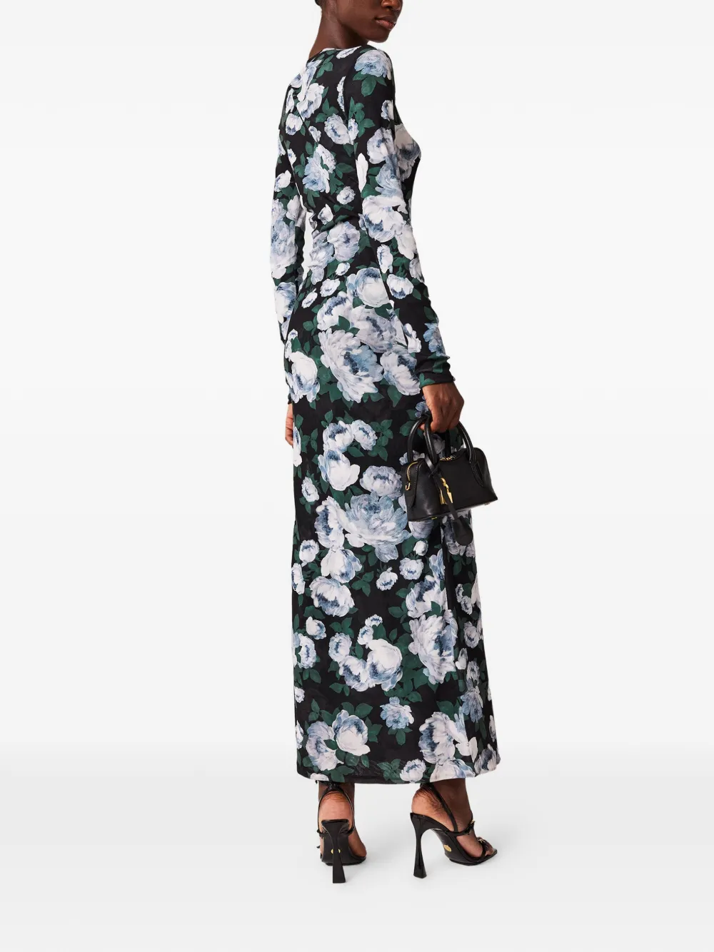 Stella Mccartney Floral Long-sleeve Mesh Midi Dress In Black
