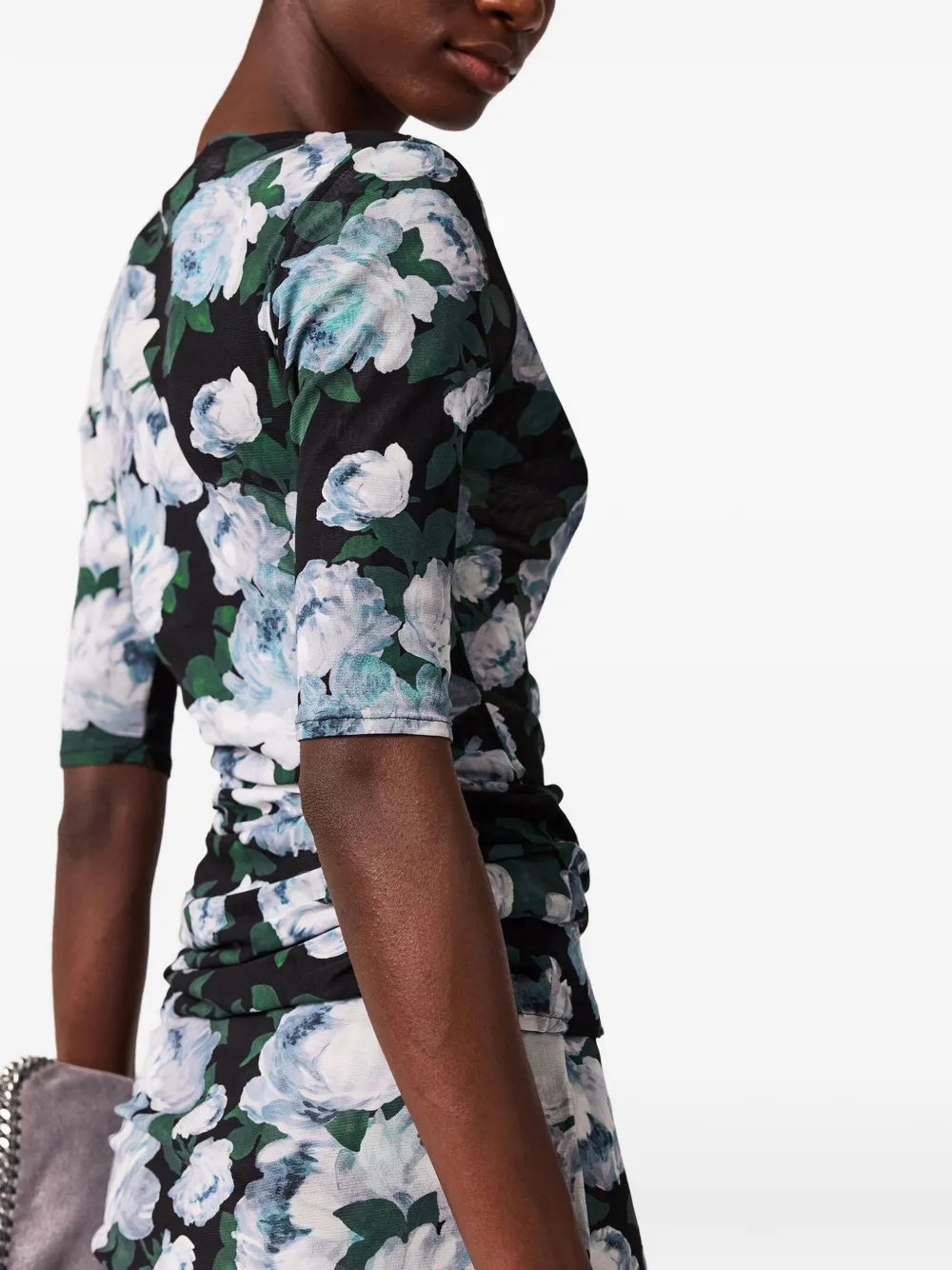 Stella Mccartney Floral Three-quarter-sleeve Mesh Top In Multi