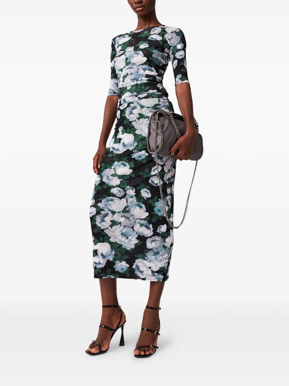 Stella Mccartney Floral Three-quarter-sleeve Mesh Top In Multi