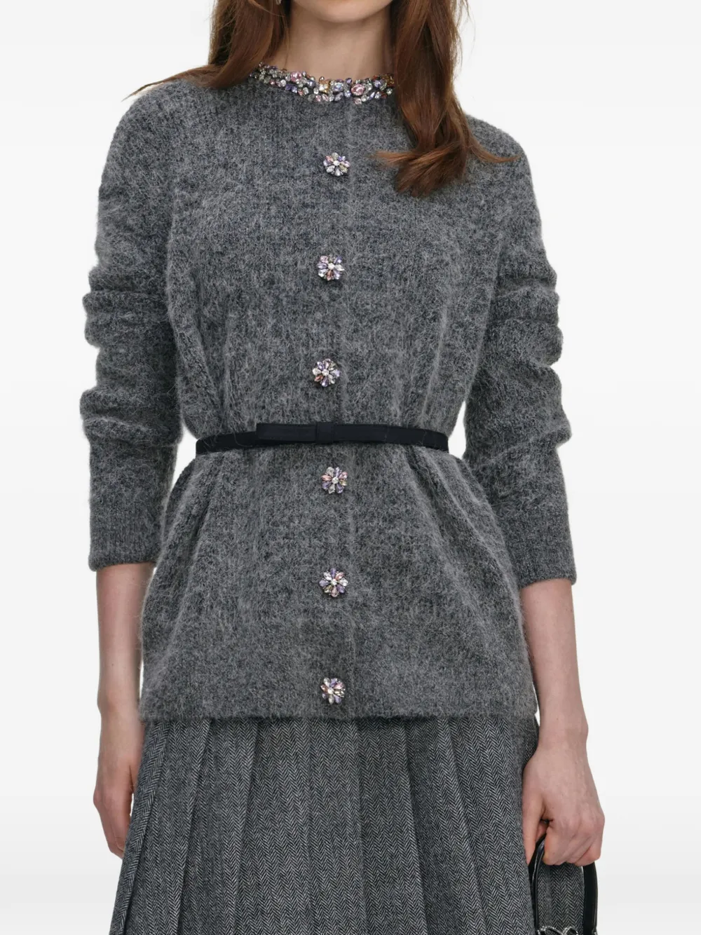 Self-Portrait crystal-embellishment cardigan - Grigio