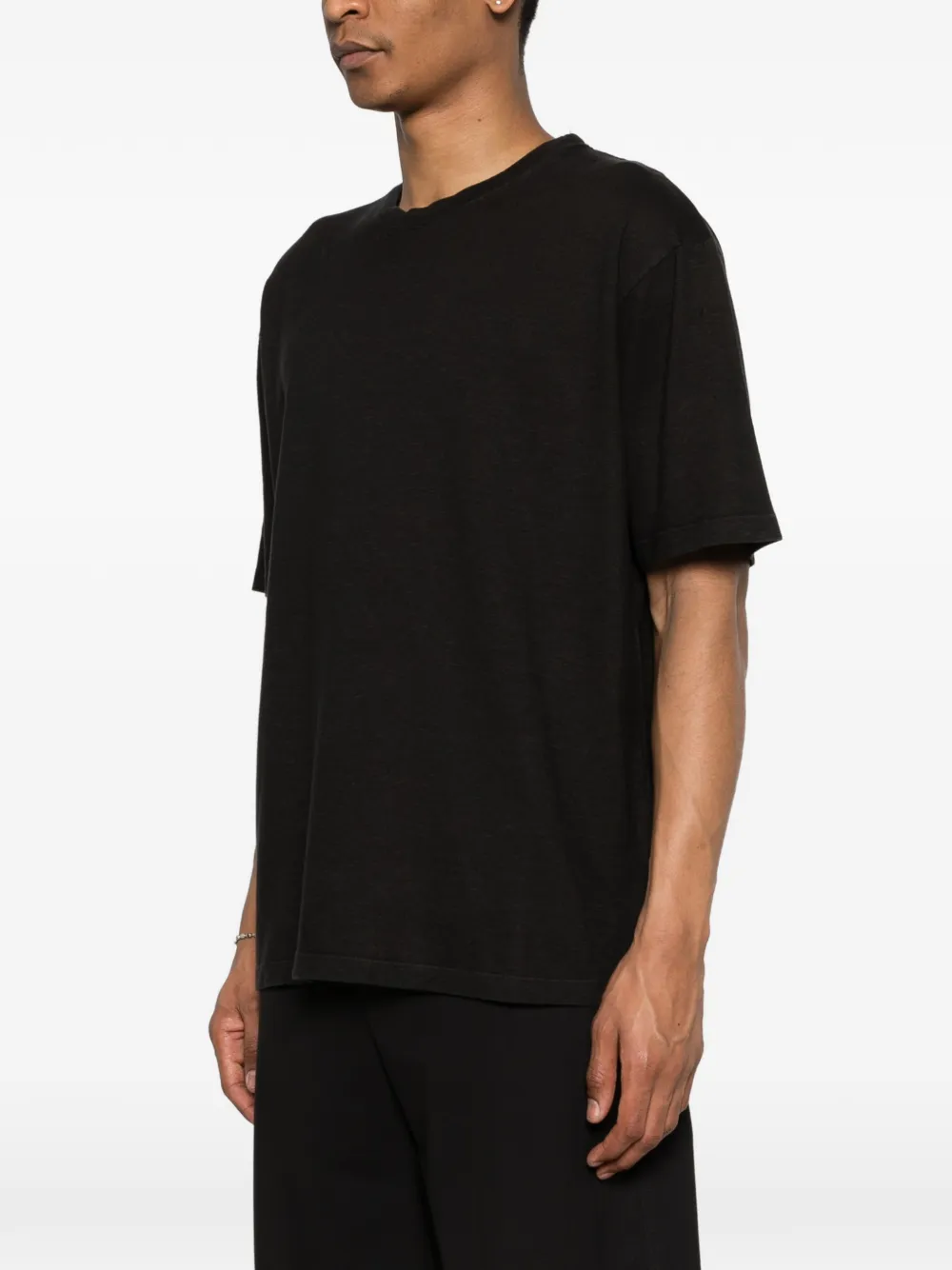 120% Lino T-shirt met ronde hals Zwart