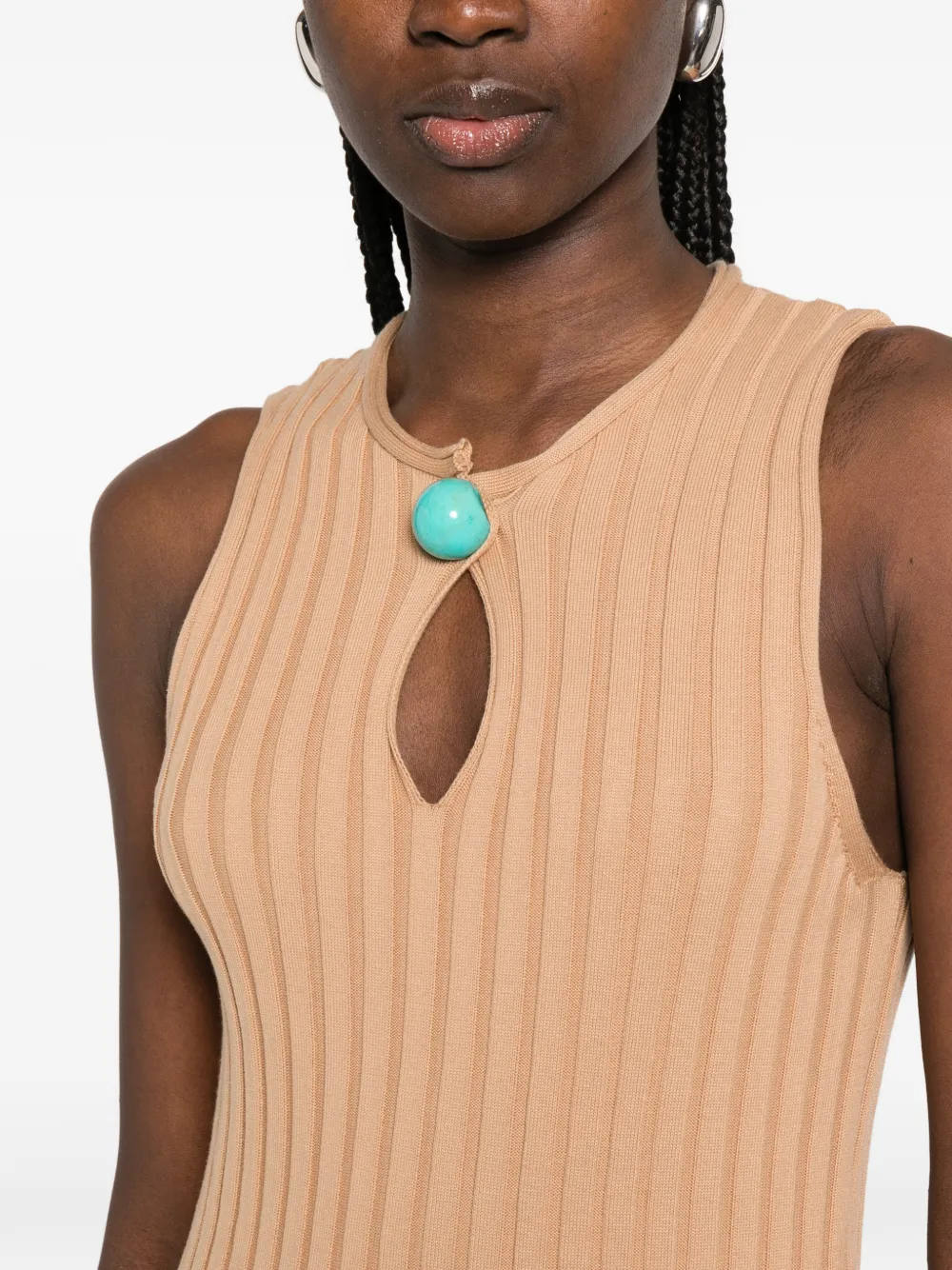 Stella McCartney Asymmetrische geribbelde top Beige