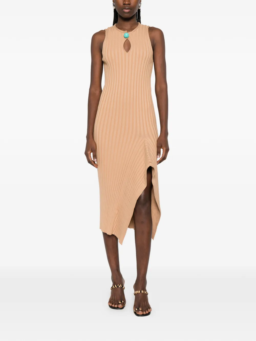 Stella McCartney Asymmetrische geribbelde top Beige