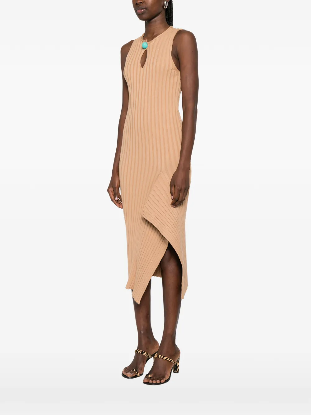 Stella McCartney Asymmetrische geribbelde top Beige