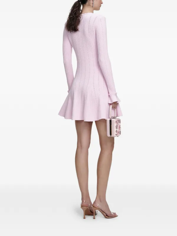 Self Portrait | Pearl Trim Knit Mini Dress in Pink | FIVESTORYNY.COM S
