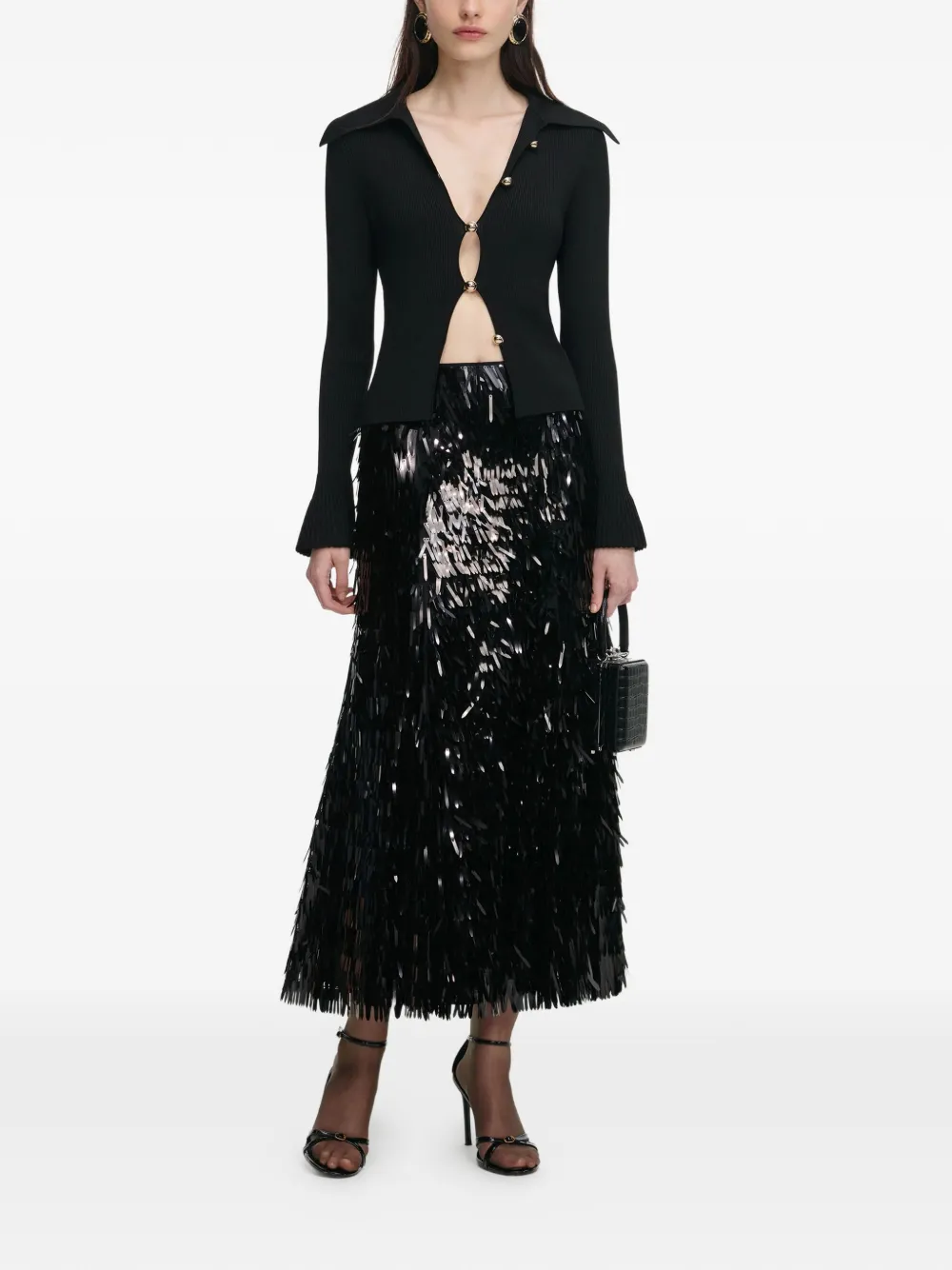 Self-portrait Button-embellishment Cardigan In Black