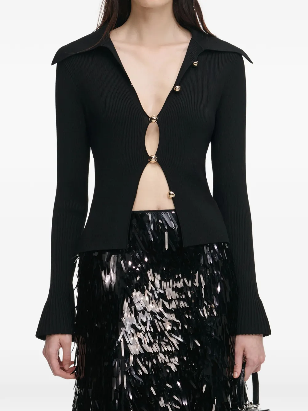 Self-Portrait button-embellishment cardigan | Black | Image 1