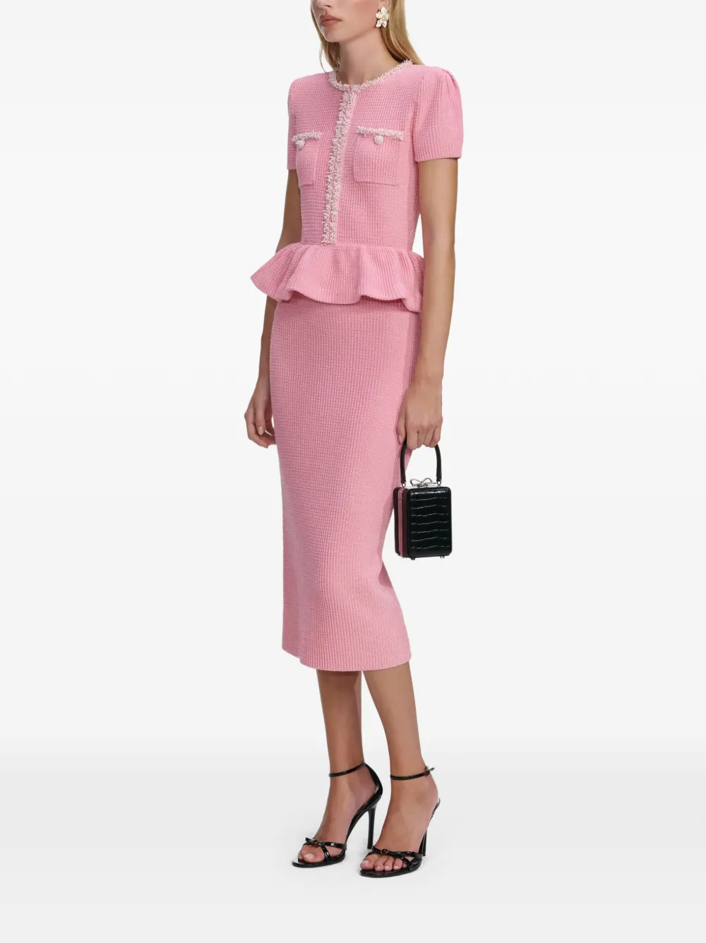 Self-Portrait beaded-embellishment midi dress - Roze