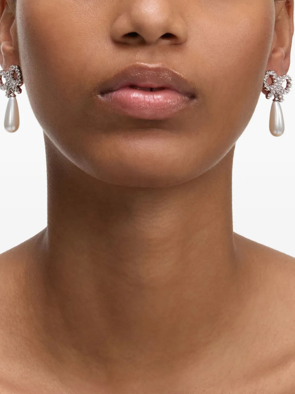 Self-portrait Bow Pearl-embellishment Earrings In Metallic