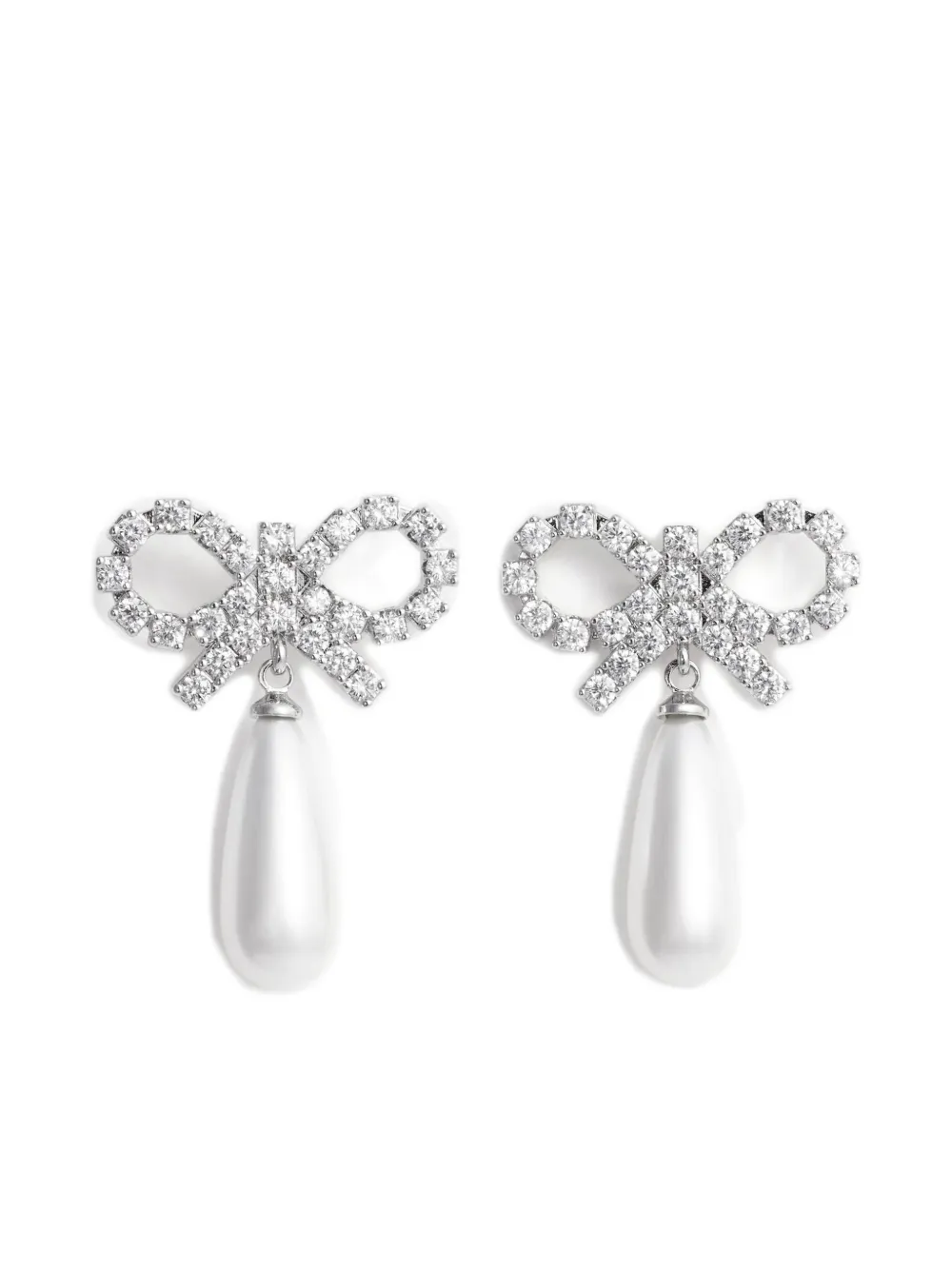 Self-portrait Bow Pearl-embellishment Earrings In Metallic