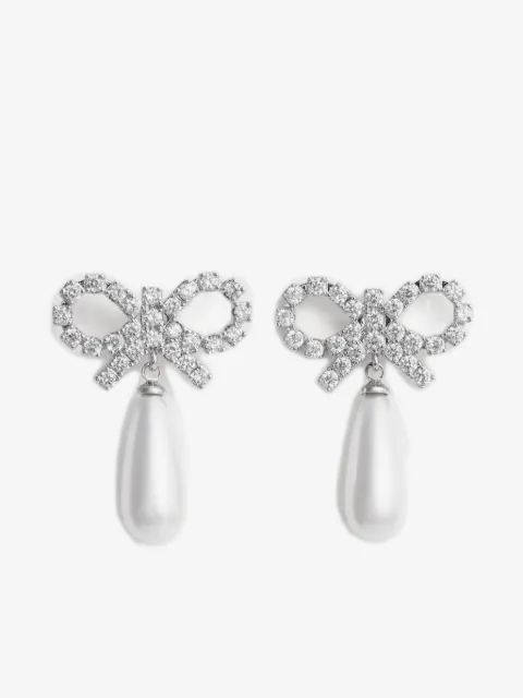Self-Portrait bow pearl-embellishment earrings
