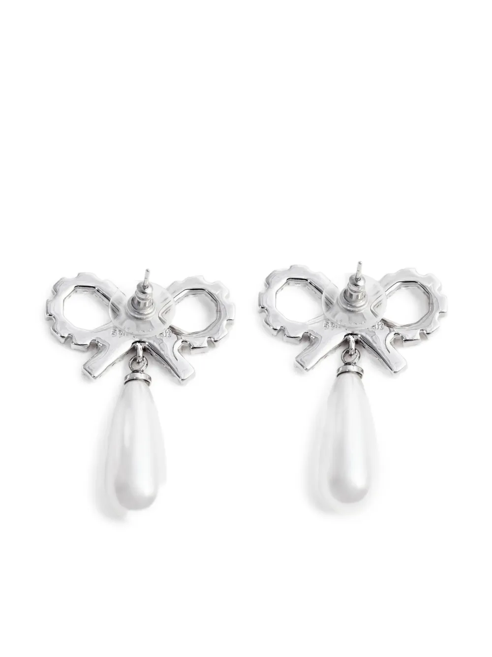 Self-portrait Bow Pearl-embellishment Earrings In Metallic