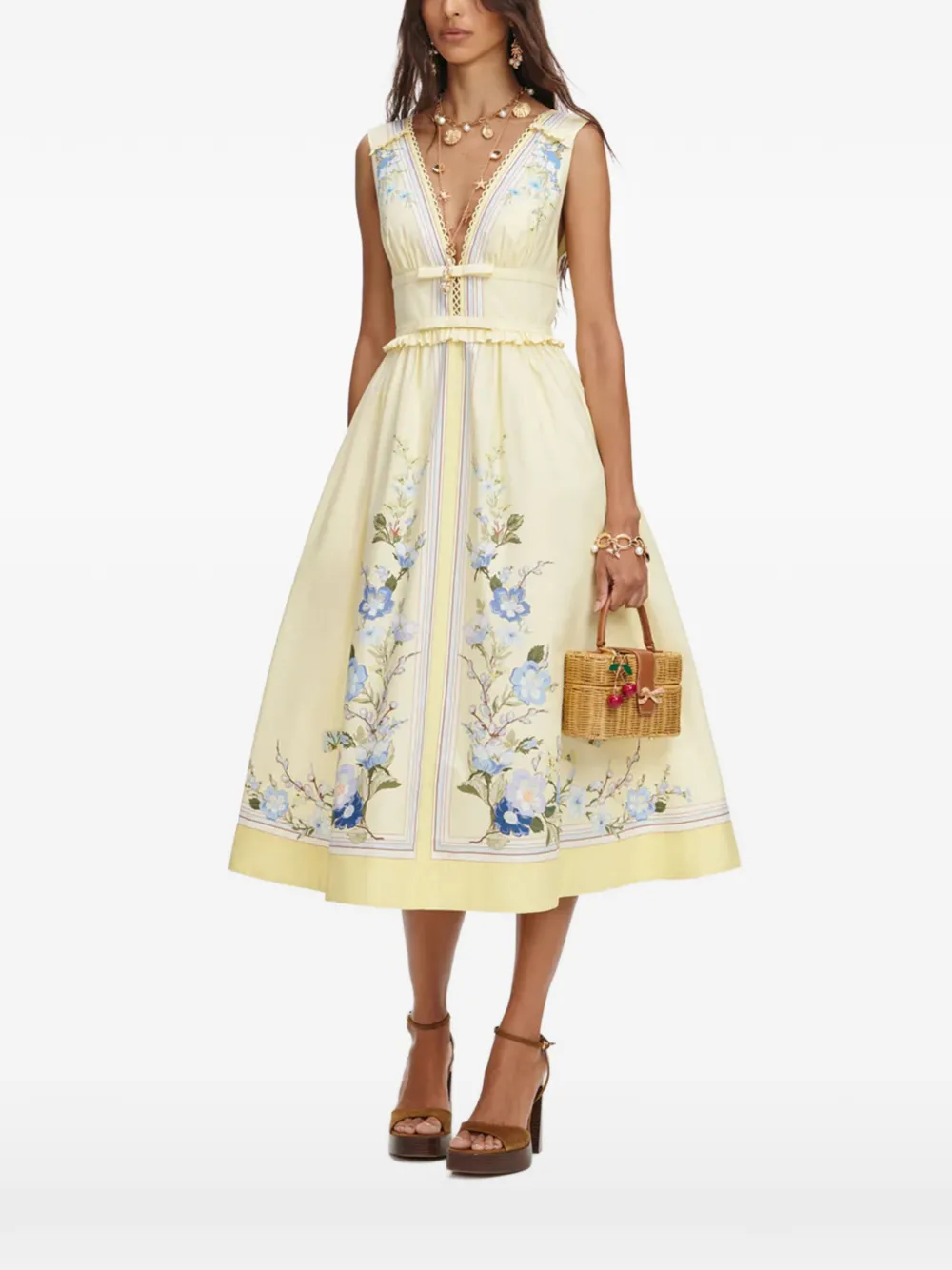 Self-Portrait floral-print ruffled midi dress - Gelb
