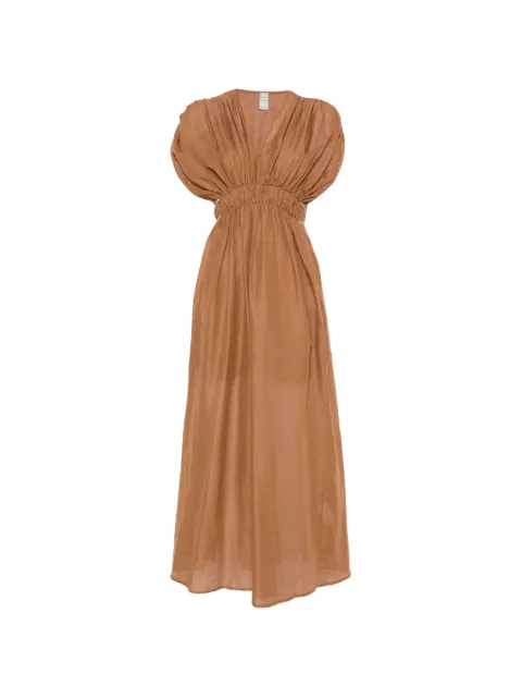 120% Lino gathered V-neck maxi dress