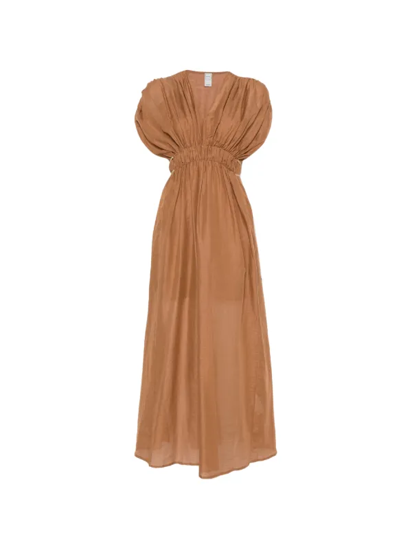 brown gathered dress Gathered Dress Light Cotton Dark Brown