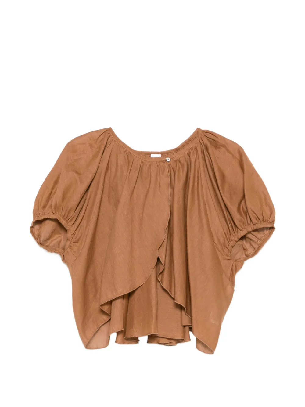 120% Lino puff-sleeve gathered blouse - Marrone