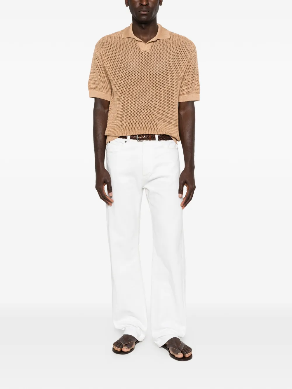 Tagliatore Gebreid T-shirt met kraag Beige