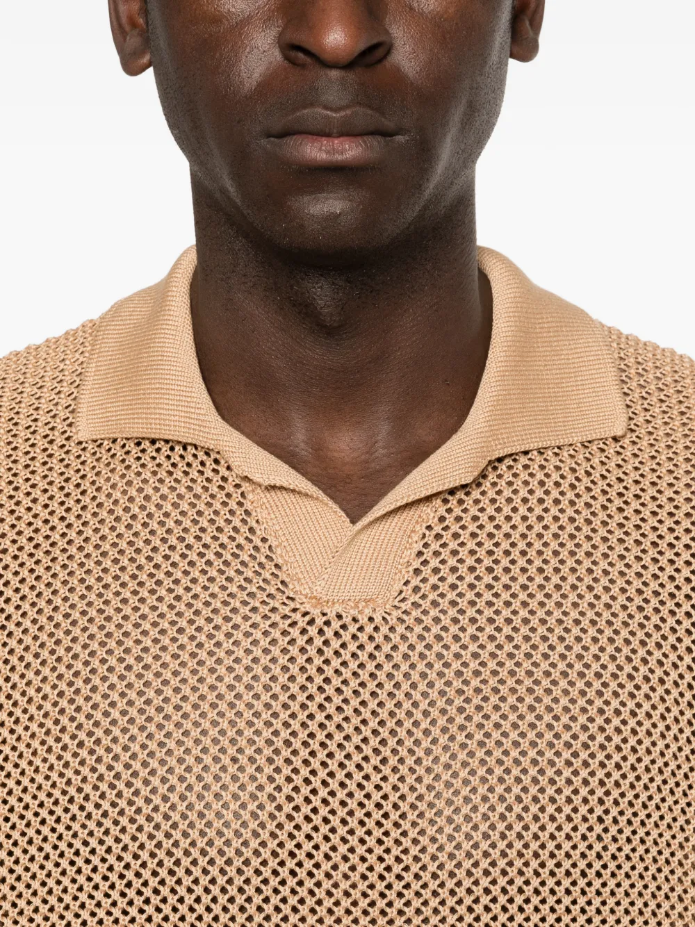 Tagliatore Gebreid T-shirt met kraag Beige