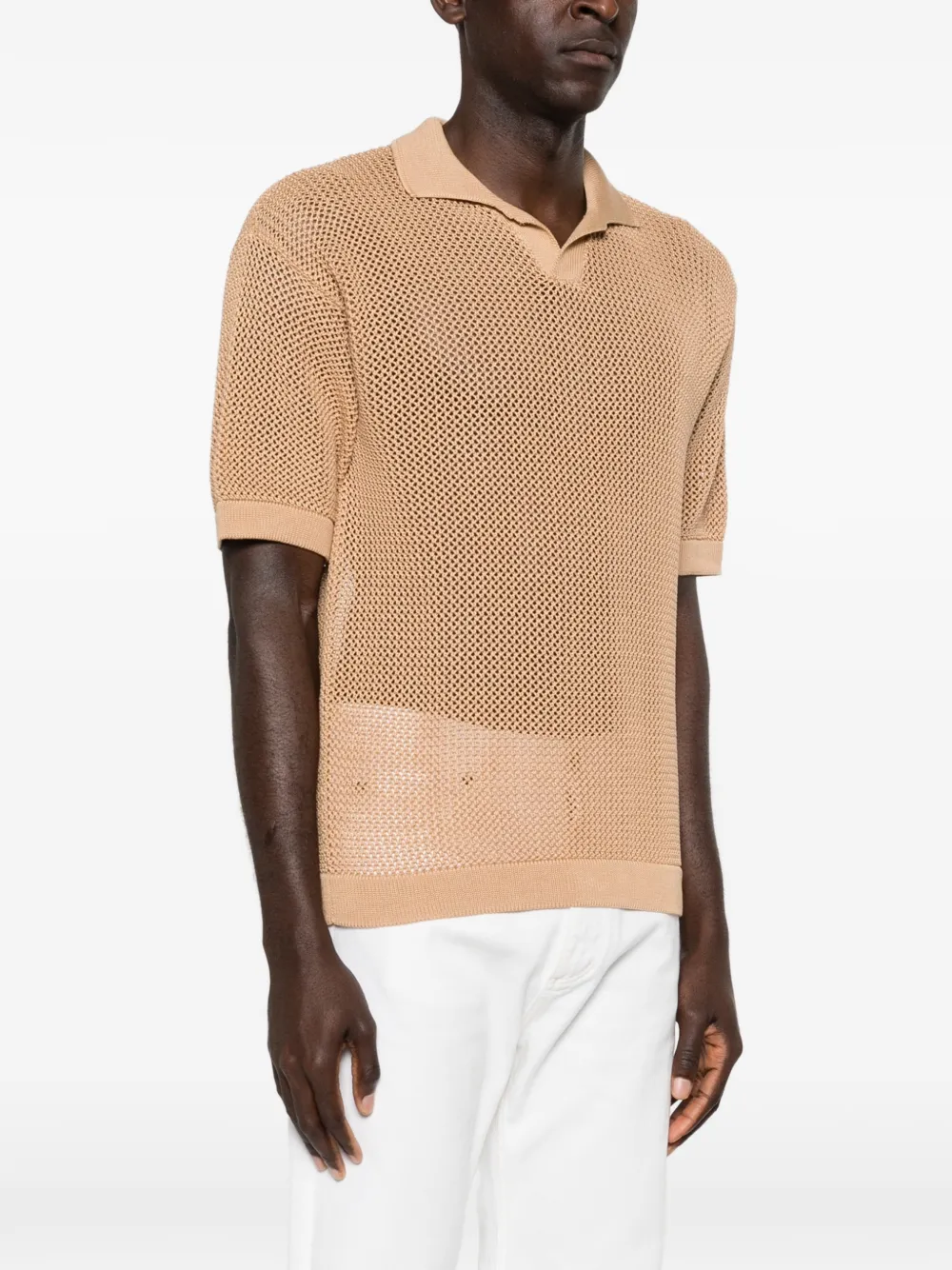 Tagliatore Gebreid T-shirt met kraag Beige