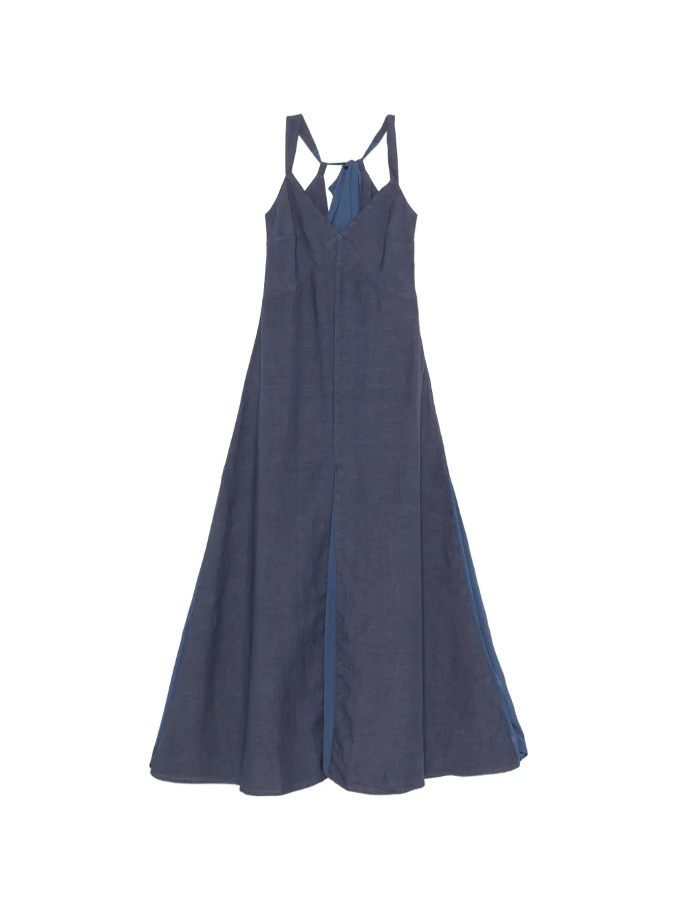 120% Lino halterneck flared maxi dress - Blu