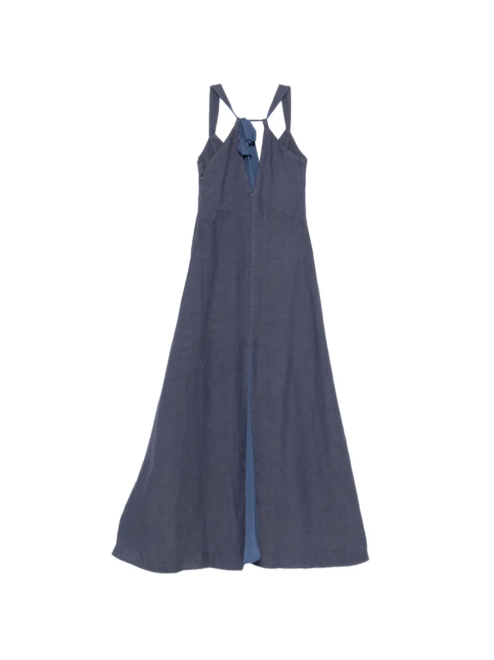 120% Lino Flared maxi-jurk met halternek Blauw